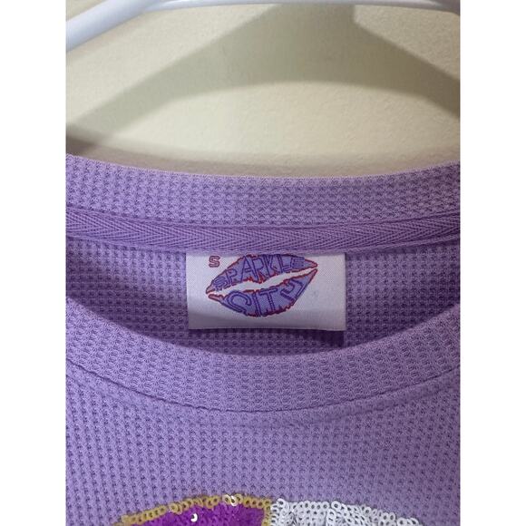 Sparkle City Sz S Mardi Gras Mask Waffle Top Purple Longsleeve - Excellent - Picture 5 of 7